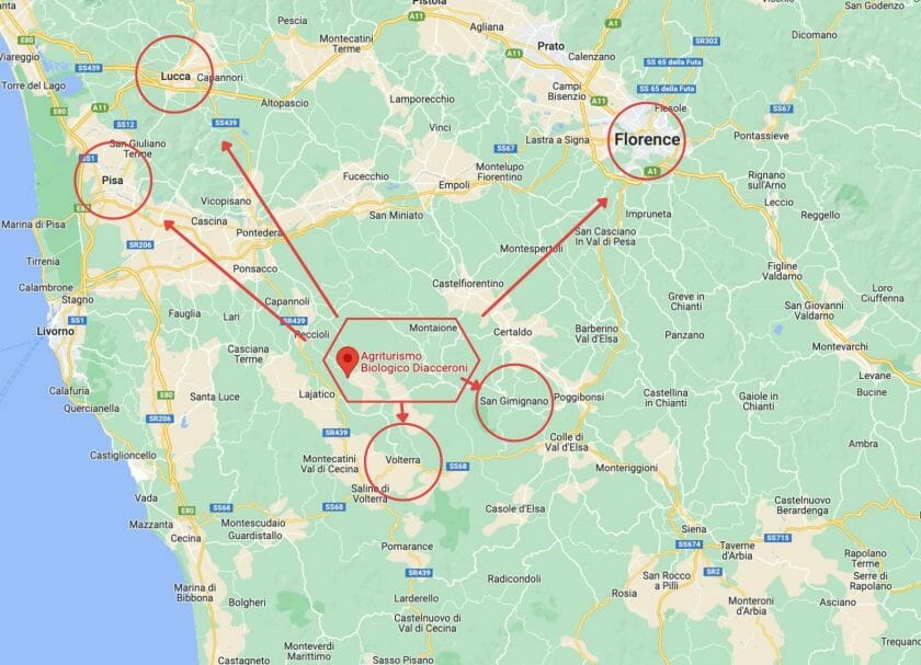 Mapa de donde fuimos en la Toscana